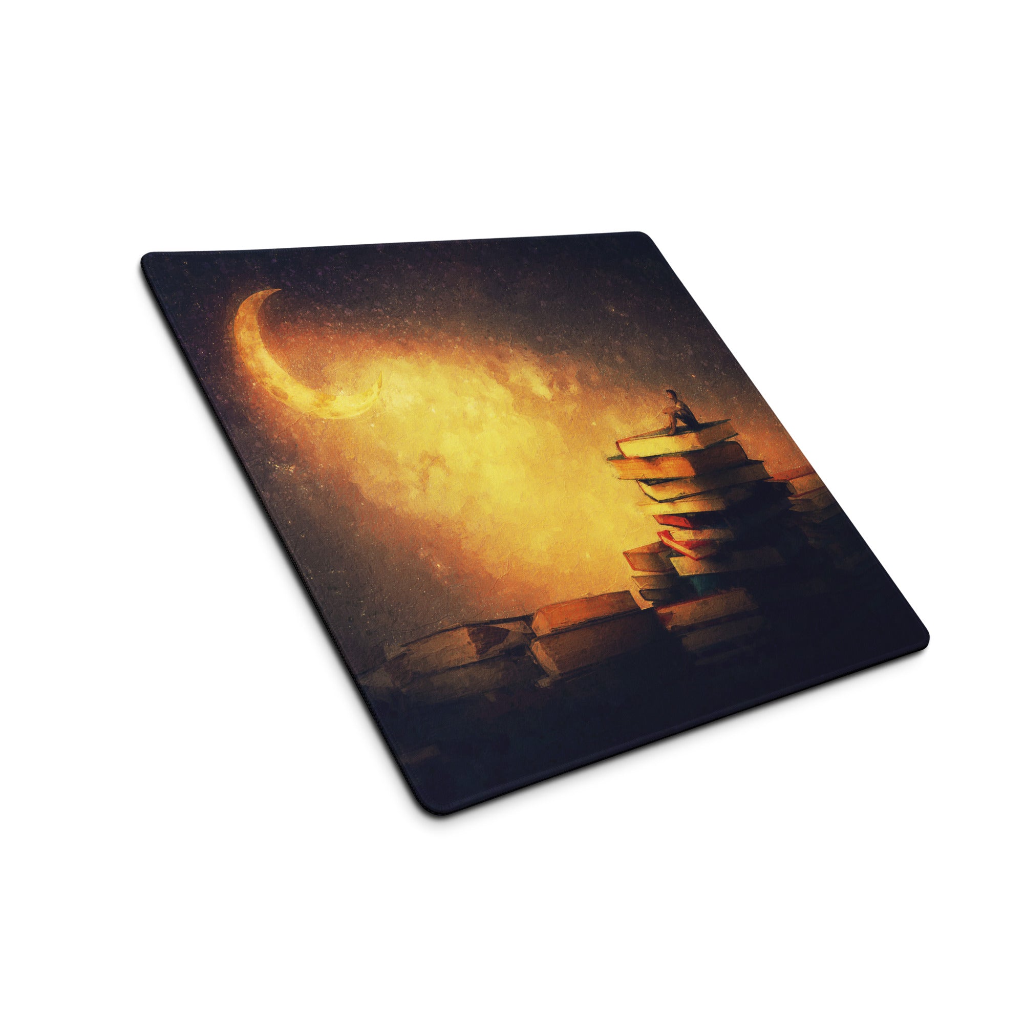 Moonlit Library Desk Mat - Moonlit Library Antique Gold Amber Gaming Desk Dreamy Mood Rustic Office Mouse Pad Art