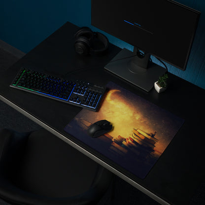 Moonlit Library Desk Mat - Moonlit Library Antique Gold Amber Gaming Desk Dreamy Mood Rustic Office Mouse Pad Art