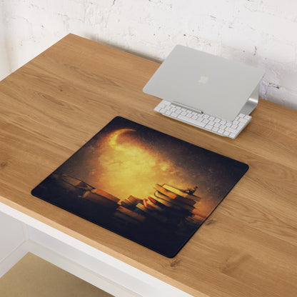 Moonlit Library Desk Mat - Moonlit Library Antique Gold Amber Gaming Desk Dreamy Mood Rustic Office Mouse Pad Art