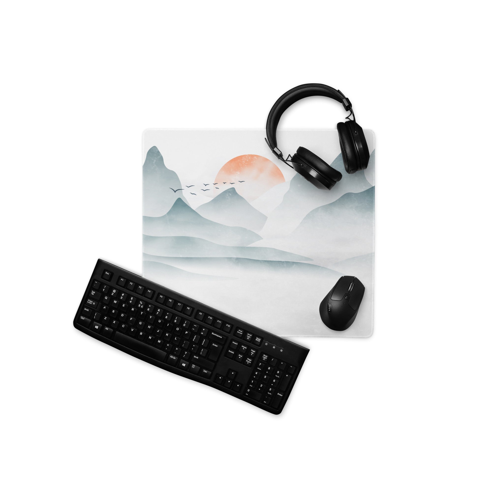 Calm Mountain Sunrise Mouse Pad - Mountain Landscape Blue Aqua Desk Setup Watercolor - Calm Modern Office Decor Gaming Desk Accessory Watercolor