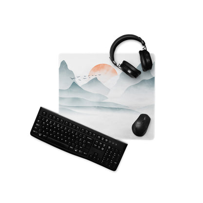 Calm Mountain Sunrise Mouse Pad - Mountain Landscape Blue Aqua Desk Setup Watercolor - Calm Modern Office Decor Gaming Desk Accessory Watercolor