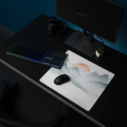 Calm Mountain Sunrise Mouse Pad - Mountain Landscape Blue Aqua Desk Setup Watercolor - Calm Modern Office Decor Gaming Desk Accessory Watercolor