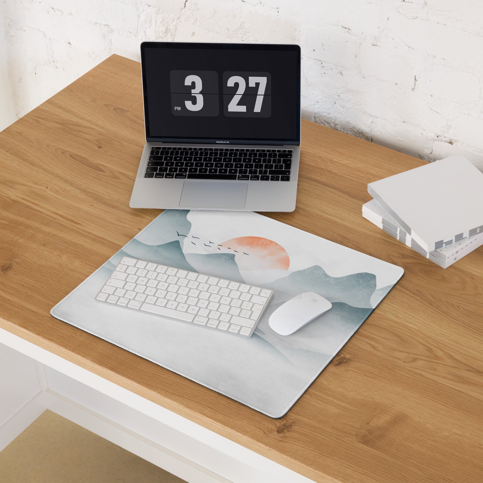Calm Mountain Sunrise Mouse Pad - Mountain Landscape Blue Aqua Desk Setup Watercolor - Calm Modern Office Decor Gaming Desk Accessory Watercolor