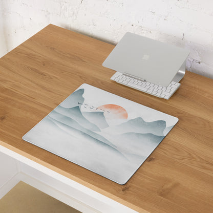 Calm Mountain Sunrise Mouse Pad - Mountain Landscape Blue Aqua Desk Setup Watercolor - Calm Modern Office Decor Gaming Desk Accessory Watercolor