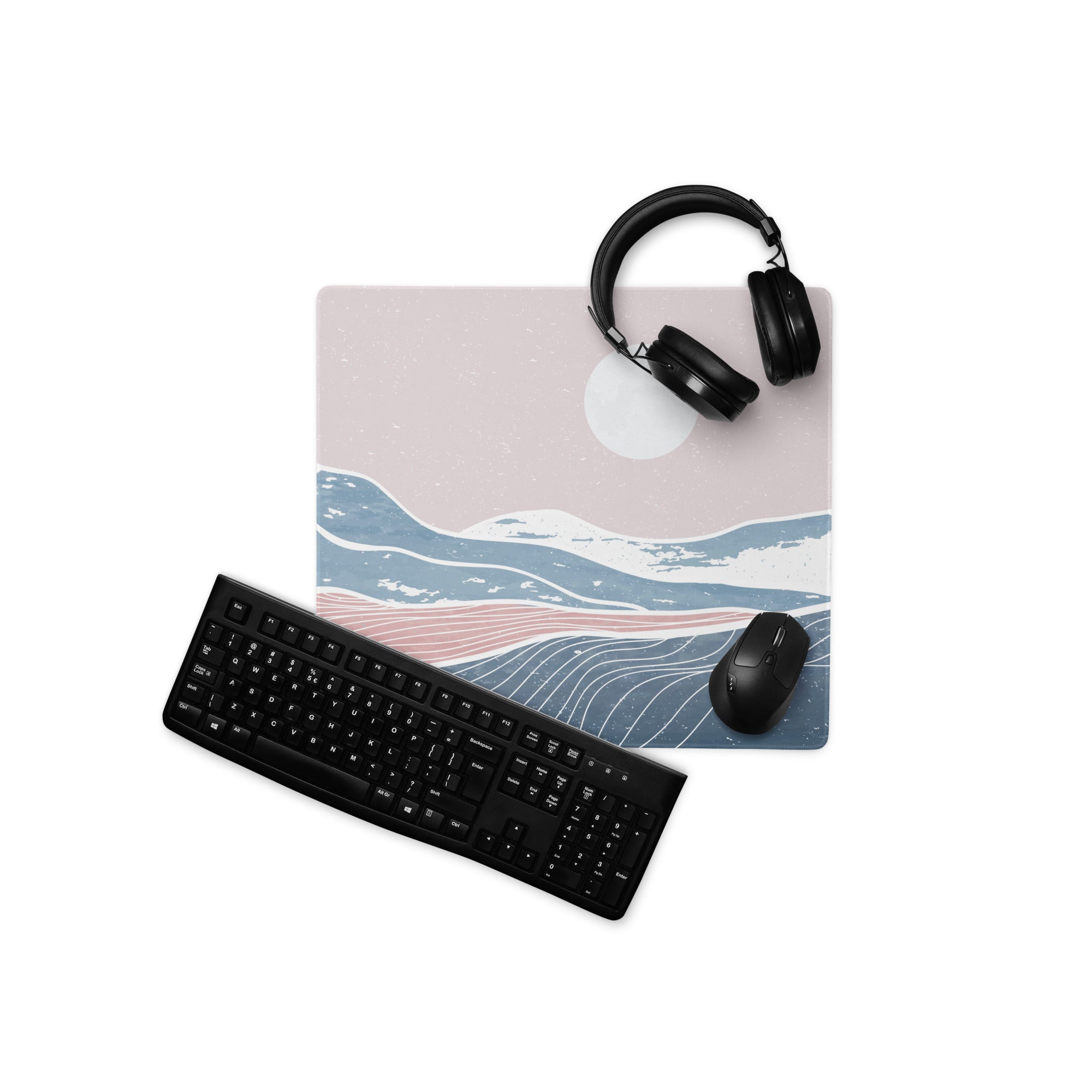 Pastel Ocean Wave Desk Pad - Gaming Mouse Pad Pink Blue Pastel Desk Setup Minimalist Ocean Wave Digital Art