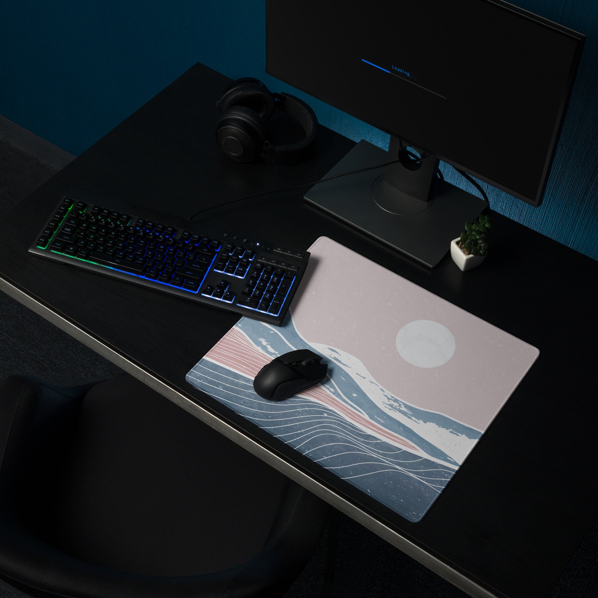 Pastel Ocean Wave Desk Pad - Gaming Mouse Pad Pink Blue Pastel Desk Setup Minimalist Ocean Wave Digital Art