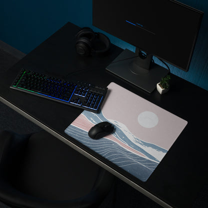 Pastel Ocean Wave Desk Pad - Gaming Mouse Pad Pink Blue Pastel Desk Setup Minimalist Ocean Wave Digital Art