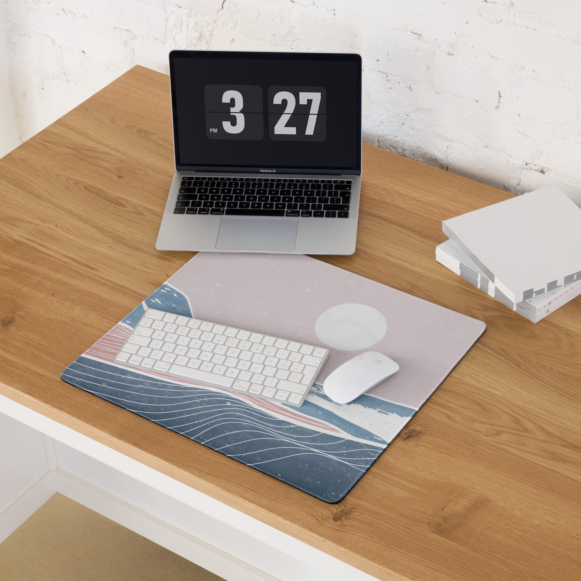 Pastel Ocean Wave Desk Pad - Gaming Mouse Pad Pink Blue Pastel Desk Setup Minimalist Ocean Wave Digital Art