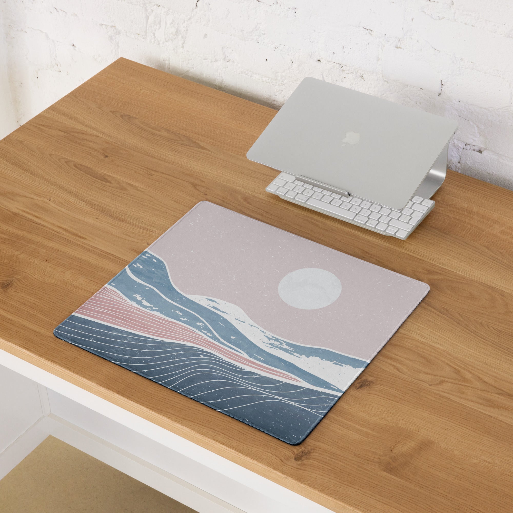 Pastel Ocean Wave Desk Pad - Gaming Mouse Pad Pink Blue Pastel Desk Setup Minimalist Ocean Wave Digital Art