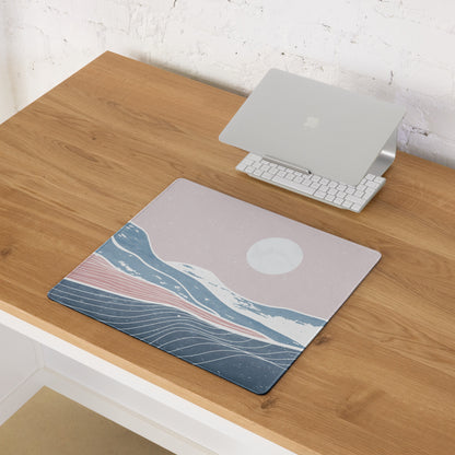 Pastel Ocean Wave Desk Pad - Gaming Mouse Pad Pink Blue Pastel Desk Setup Minimalist Ocean Wave Digital Art