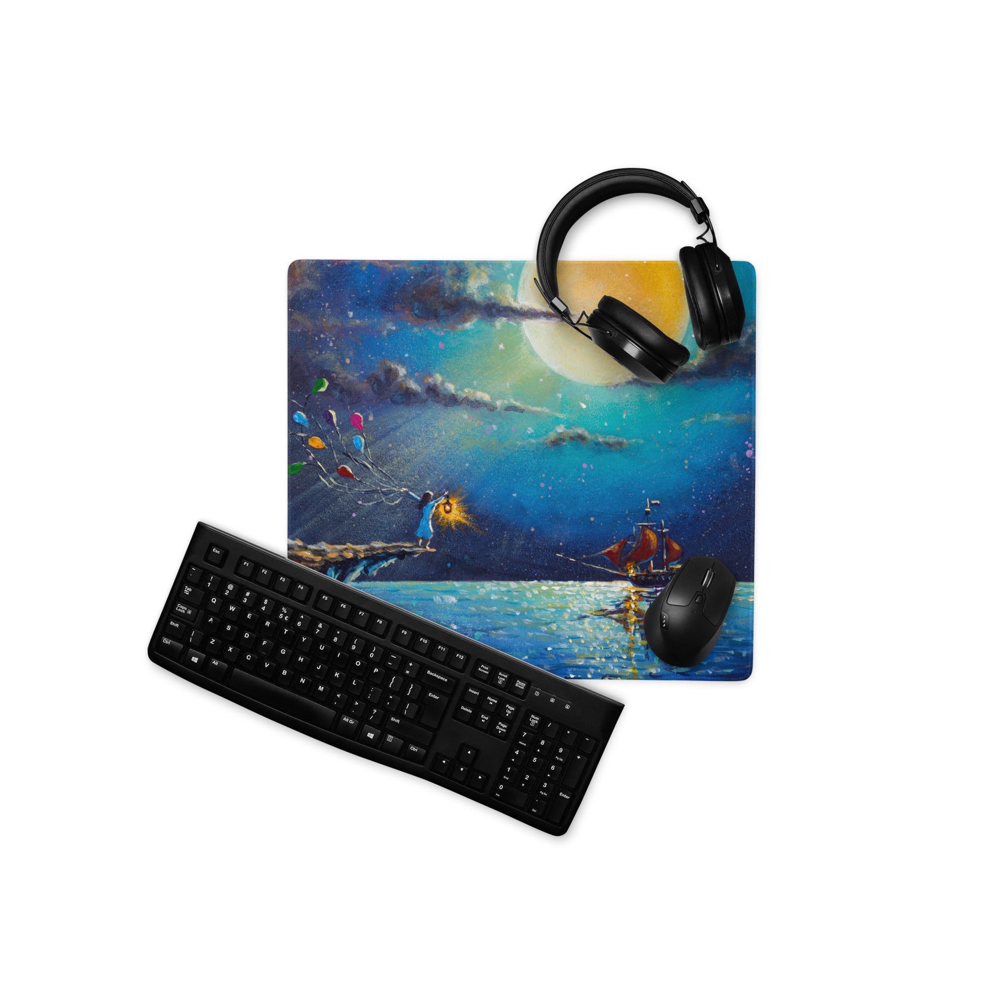 Dreamy Nightscape Painterly Mouse Pad - Mouse Pad Blue Sunset Desk Setup Dreamy Modern Office Desk Mat Oil Canvas