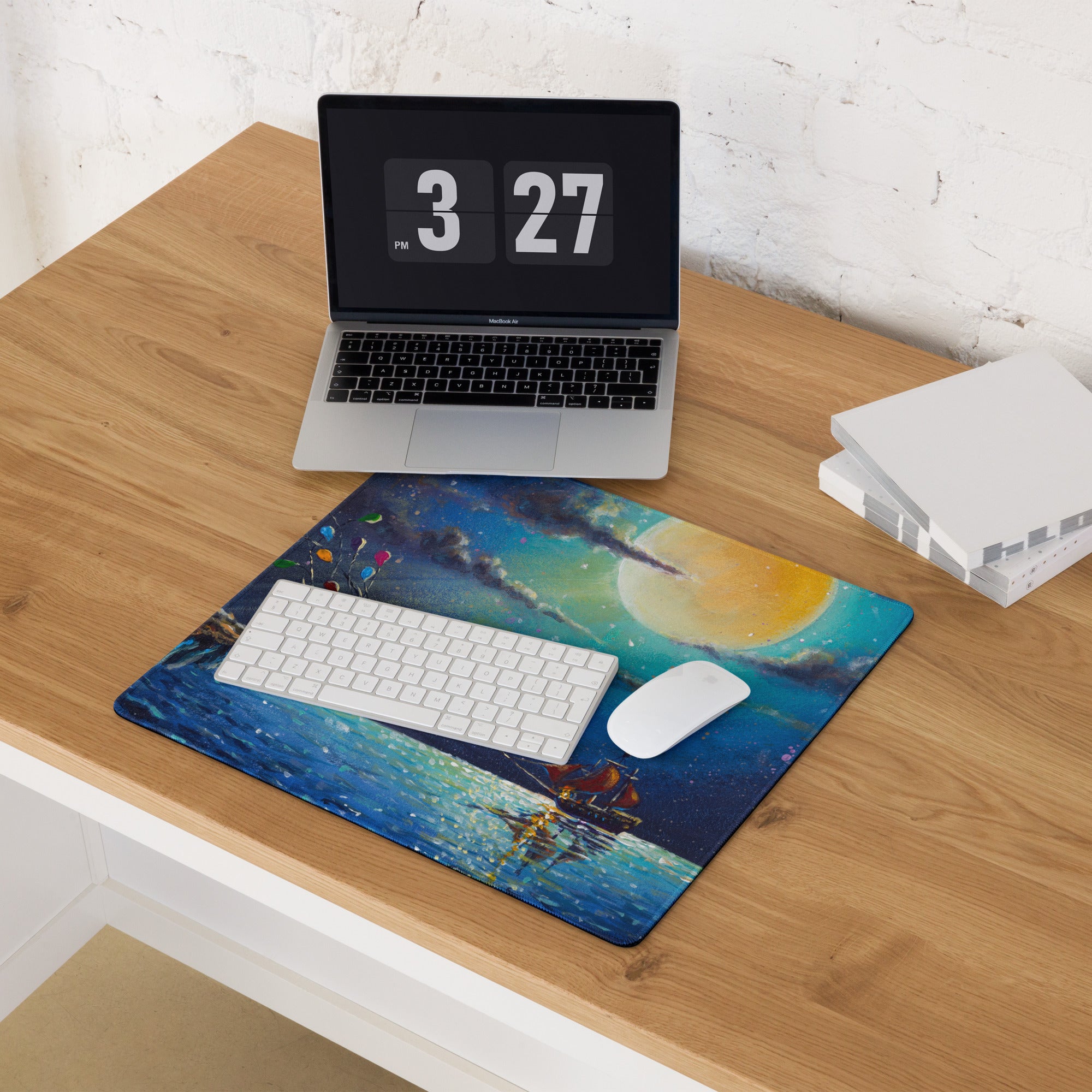 Dreamy Nightscape Painterly Mouse Pad - Mouse Pad Blue Sunset Desk Setup Dreamy Modern Office Desk Mat Oil Canvas