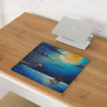 Dreamy Nightscape Painterly Mouse Pad - Mouse Pad Blue Sunset Desk Setup Dreamy Modern Office Desk Mat Oil Canvas