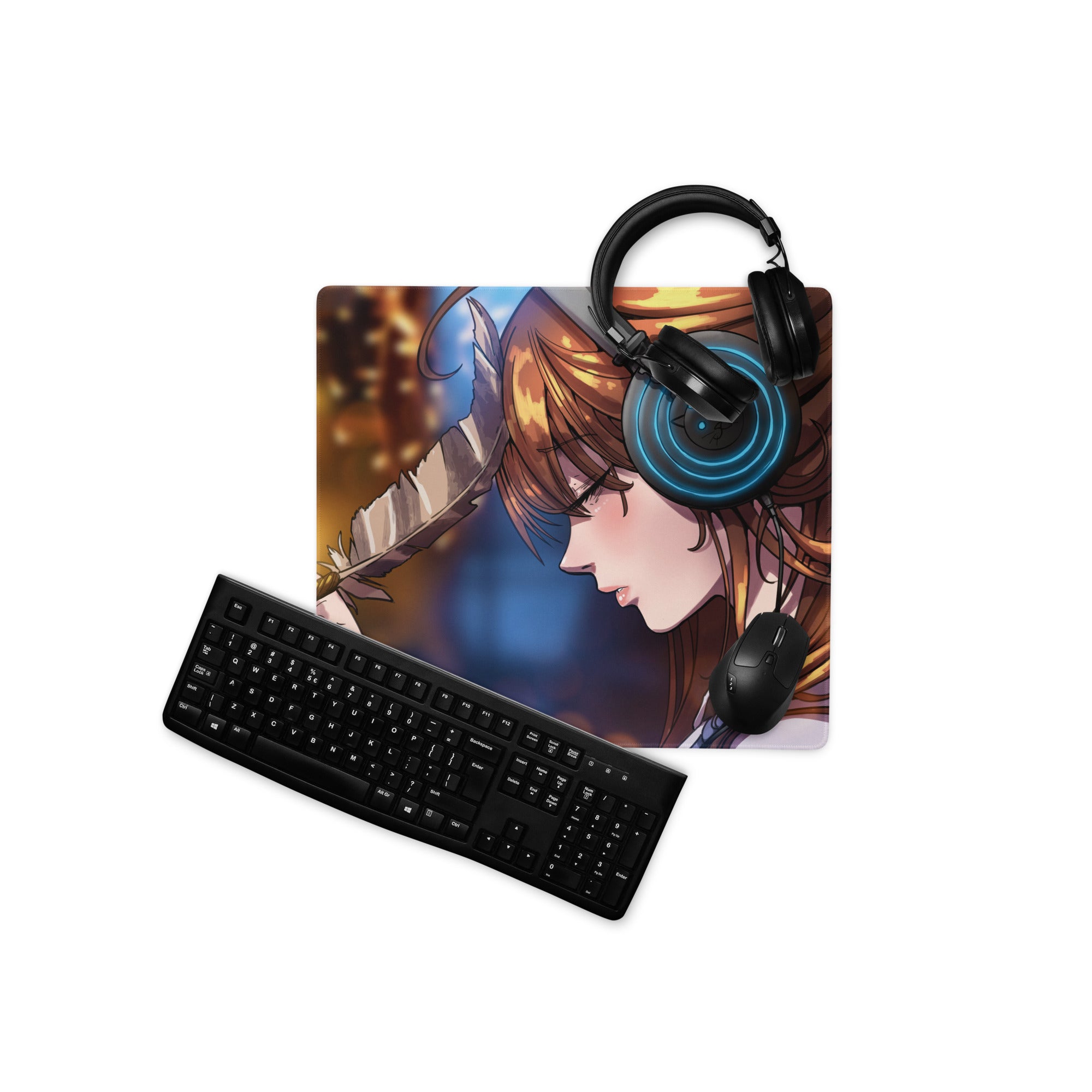 Vivid Anime Archer Mouse Pad - Anime Archer Girl Blue Gaming Desk Art Energetic Mood, Modern Gaming Decor