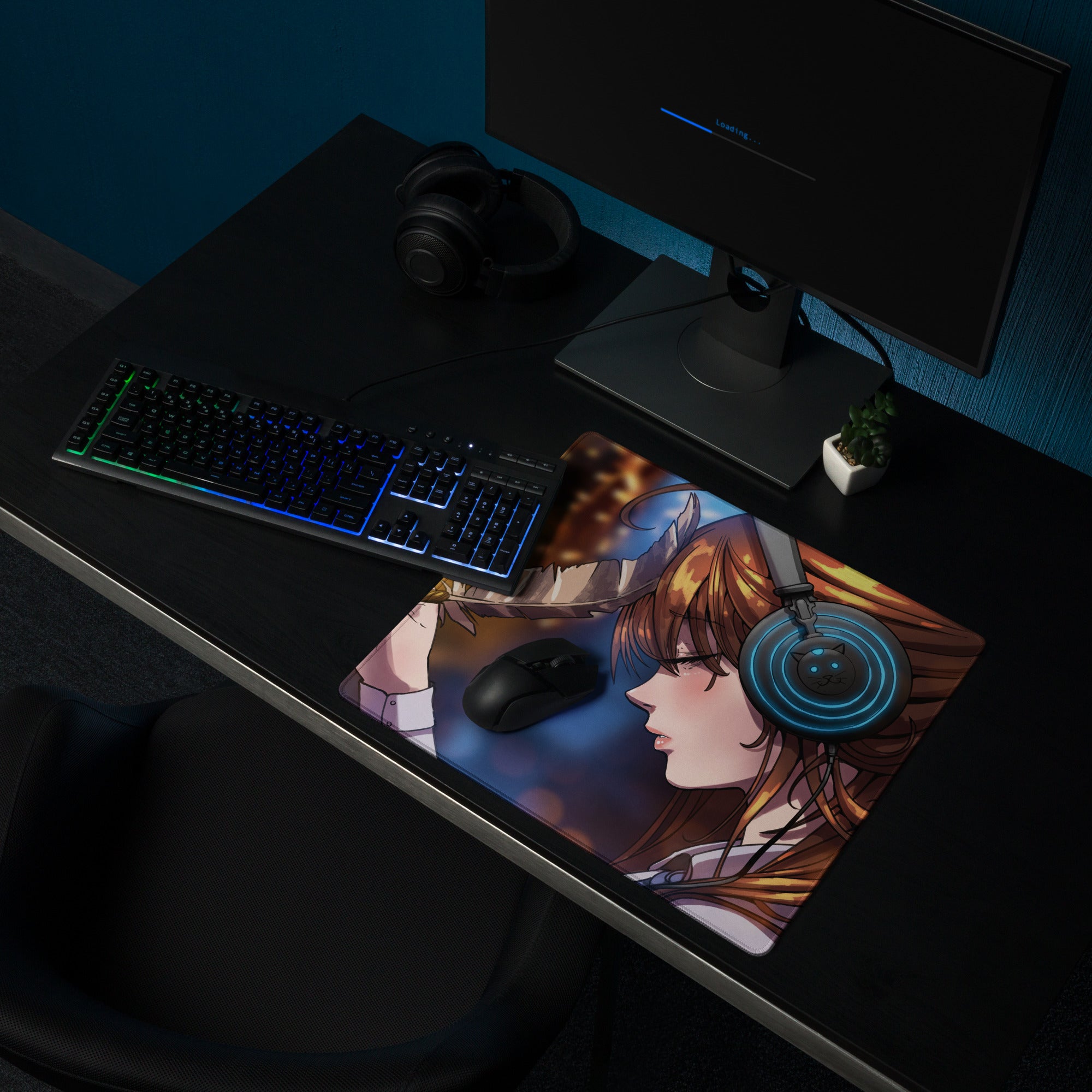 Vivid Anime Archer Mouse Pad - Anime Archer Girl Blue Gaming Desk Art Energetic Mood, Modern Gaming Decor