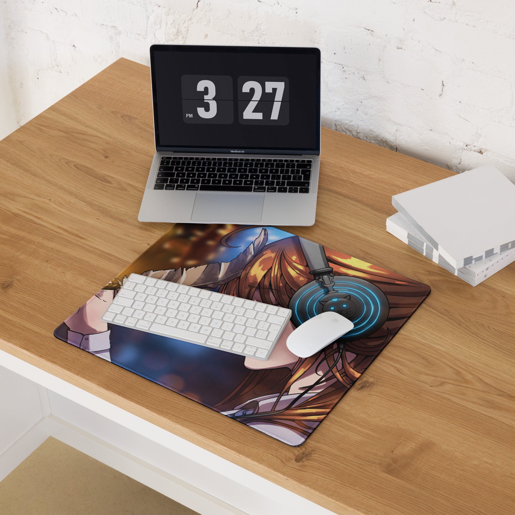 Vivid Anime Archer Mouse Pad - Anime Archer Girl Blue Gaming Desk Art Energetic Mood, Modern Gaming Decor