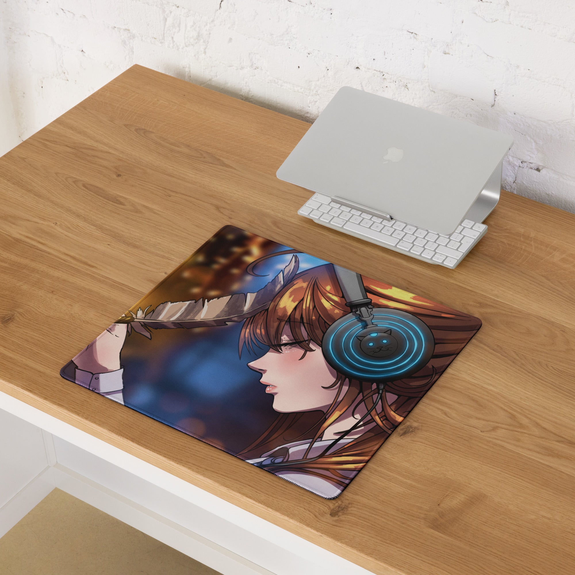 Vivid Anime Archer Mouse Pad - Anime Archer Girl Blue Gaming Desk Art Energetic Mood, Modern Gaming Decor