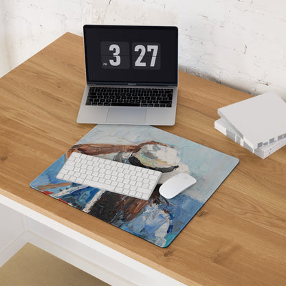 Mountain Dawn Abstract Canvas - Mountain Landscape Blue White Teal Brown Desk Gaming Setup Impasto Oil Serene Desk Mood