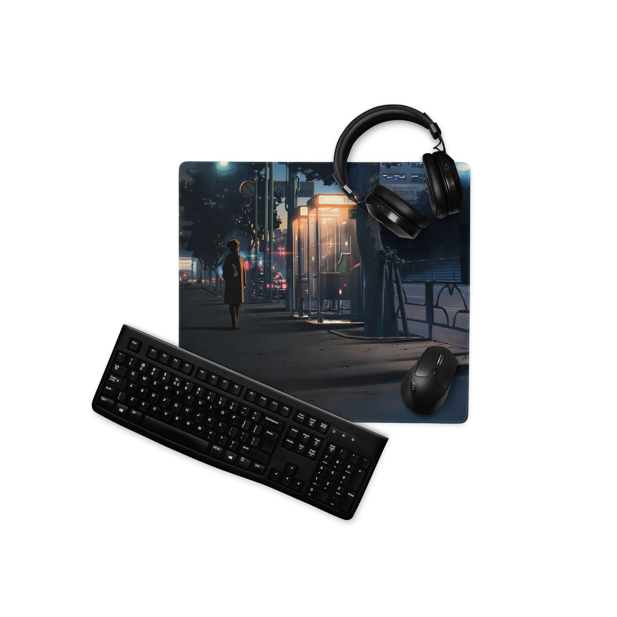 Neon Night City Street Mouse Pad - Night City Neon Blue Purple Desk Pad Cyberpunk - Moody Urban Esports Digital