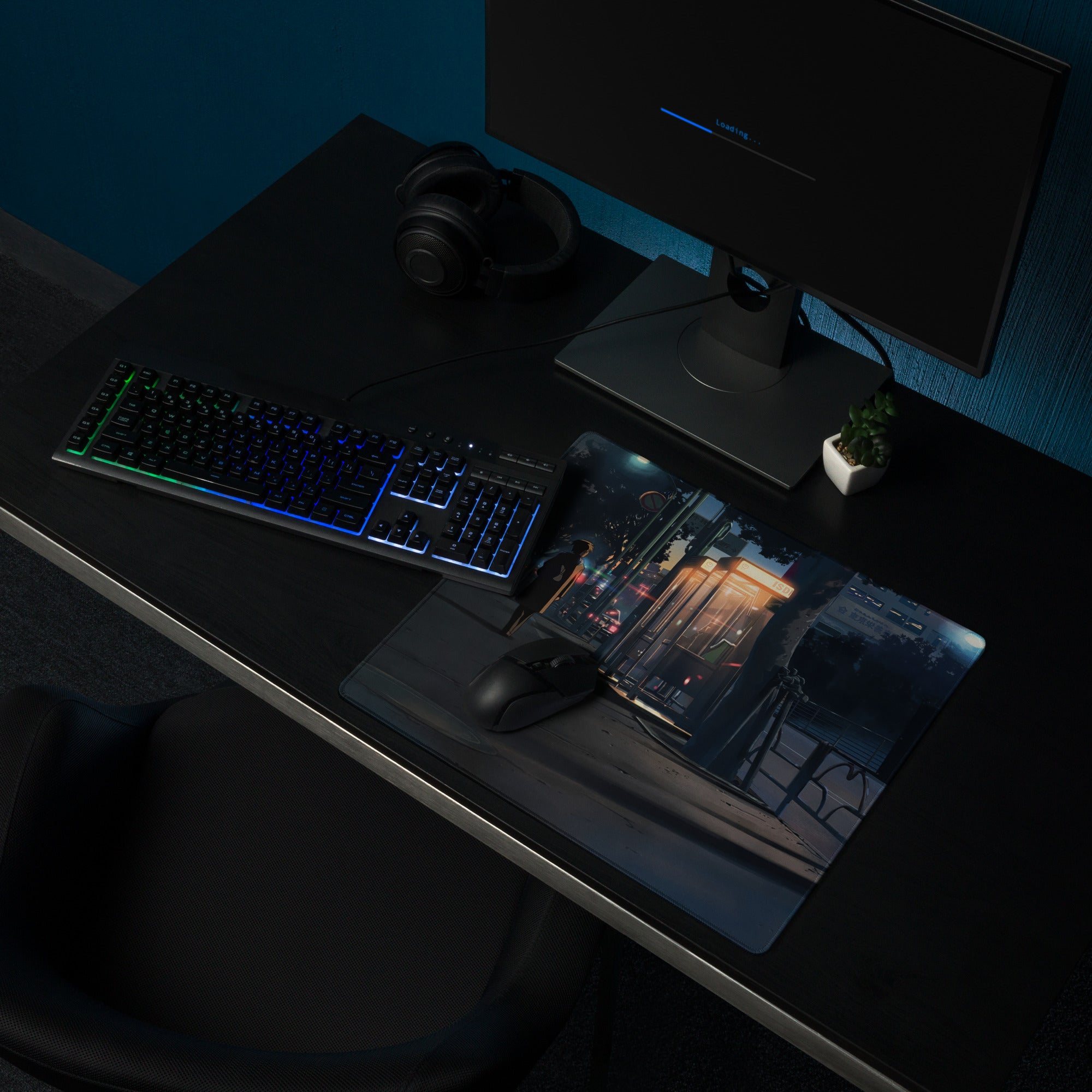 Neon Night City Street Mouse Pad - Night City Neon Blue Purple Desk Pad Cyberpunk - Moody Urban Esports Digital