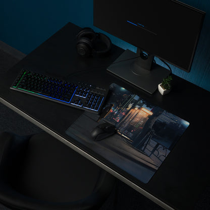 Neon Night City Street Mouse Pad - Night City Neon Blue Purple Desk Pad Cyberpunk - Moody Urban Esports Digital