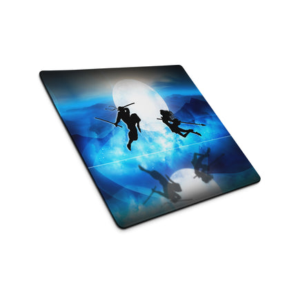 Blue Moon Battle Silhouette Mouse Pad - Fantasy Blue Gaming Desk Digital Art Epic Mood Cyberpunk RGB Desk Mat