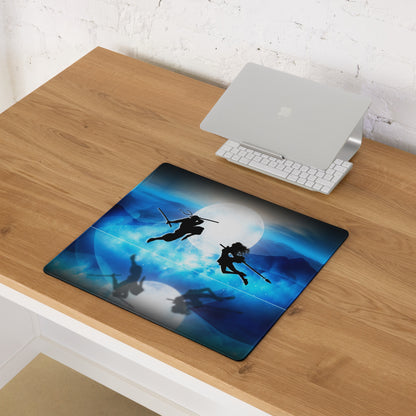 Blue Moon Battle Silhouette Mouse Pad - Fantasy Blue Gaming Desk Digital Art Epic Mood Cyberpunk RGB Desk Mat