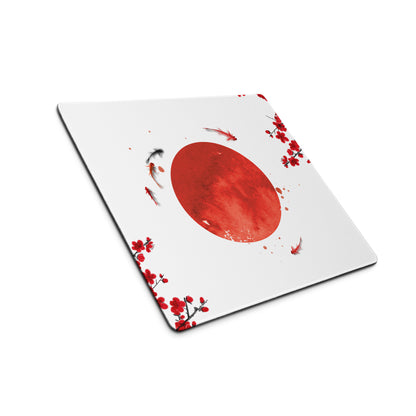 Crimson Sun Sakura Gaming Mouse Pad - Mouse Pad Red White Black Desk Minimal Sakura - Calm Japandi Style Gaming Desk