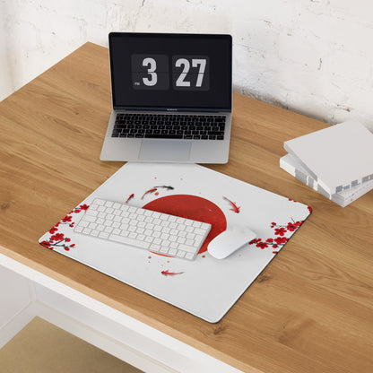 Crimson Sun Sakura Gaming Mouse Pad - Mouse Pad Red White Black Desk Minimal Sakura - Calm Japandi Style Gaming Desk