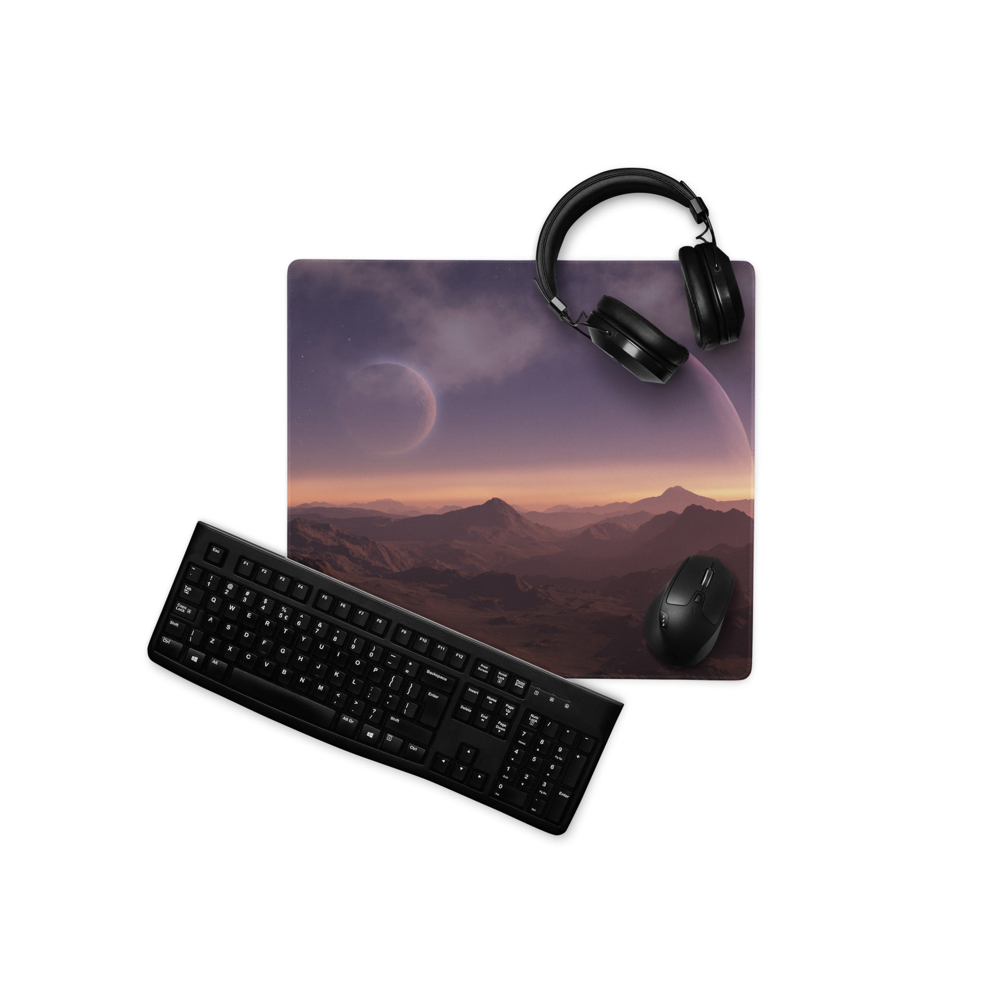 Cosmic Sunset Large Gaming Mouse Pad - Gaming Mouse Pad Purple Orange Desk Modern - Dreamy Minimalist Space Digital Art