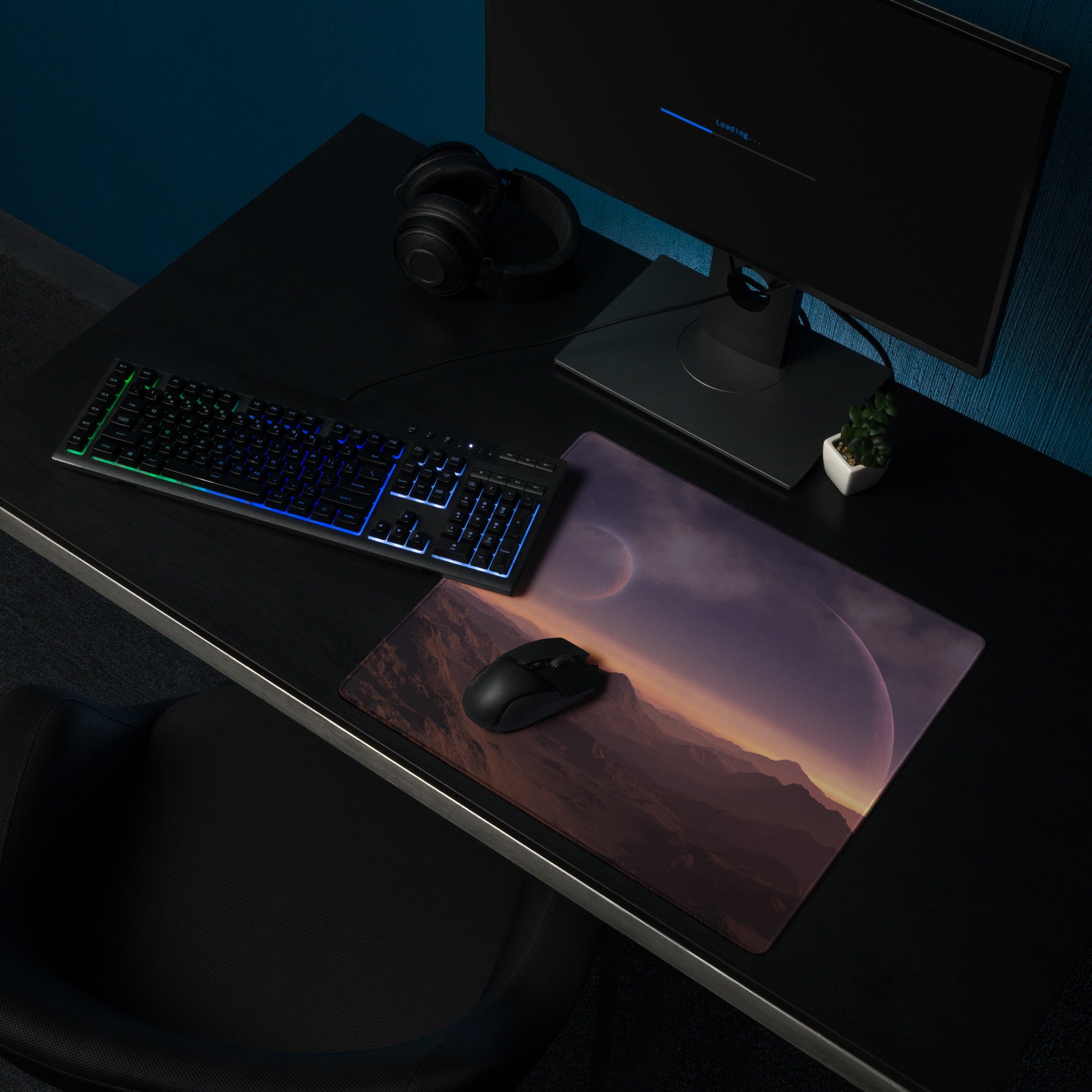 Cosmic Sunset Large Gaming Mouse Pad - Gaming Mouse Pad Purple Orange Desk Modern - Dreamy Minimalist Space Digital Art
