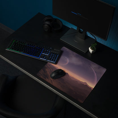 Cosmic Sunset Large Gaming Mouse Pad - Gaming Mouse Pad Purple Orange Desk Modern - Dreamy Minimalist Space Digital Art