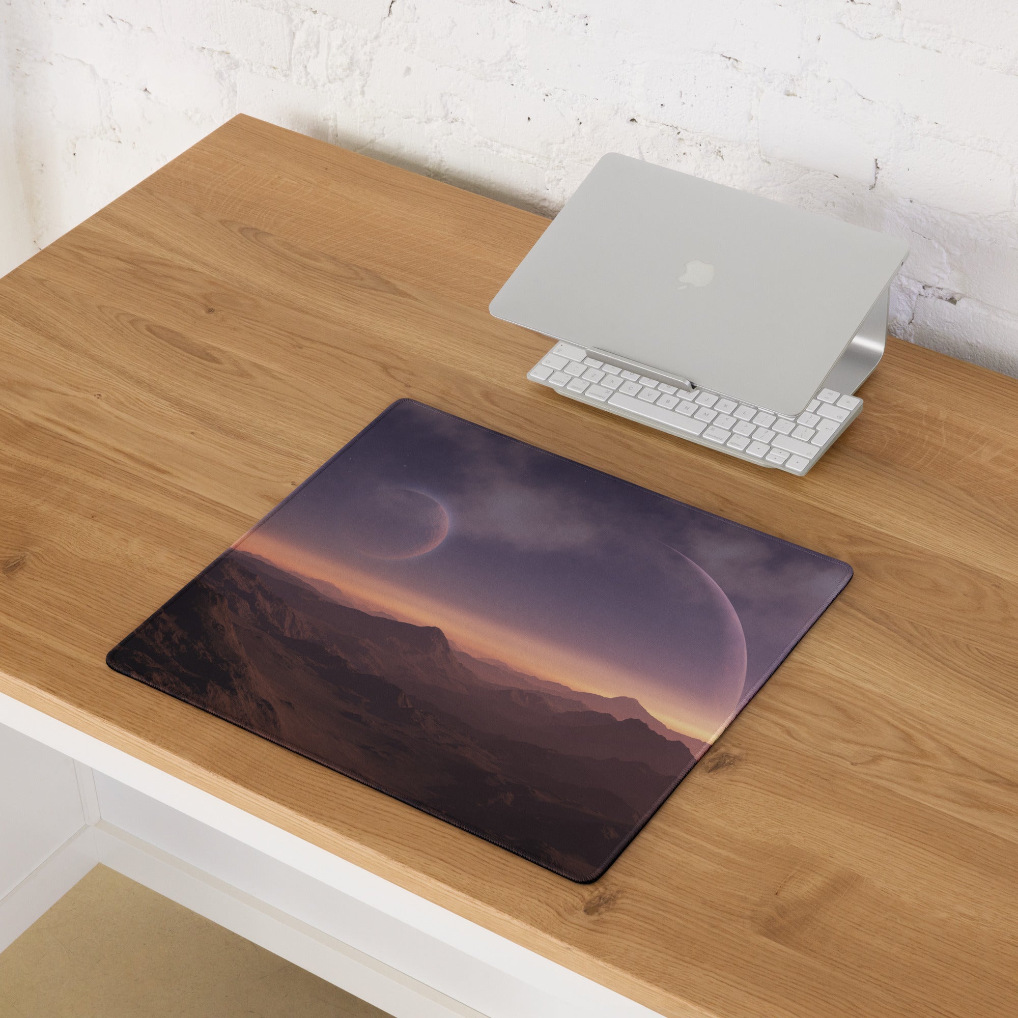 Cosmic Sunset Large Gaming Mouse Pad - Gaming Mouse Pad Purple Orange Desk Modern - Dreamy Minimalist Space Digital Art