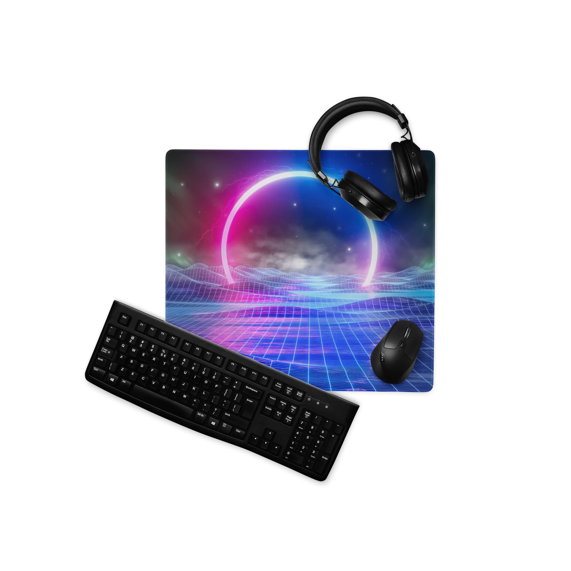 Neon Orbit Grid Pad - Mouse Pad Neon Pink Purple Gaming Desk Futuristic Cyberpunk Vibrant Mood Esports Art