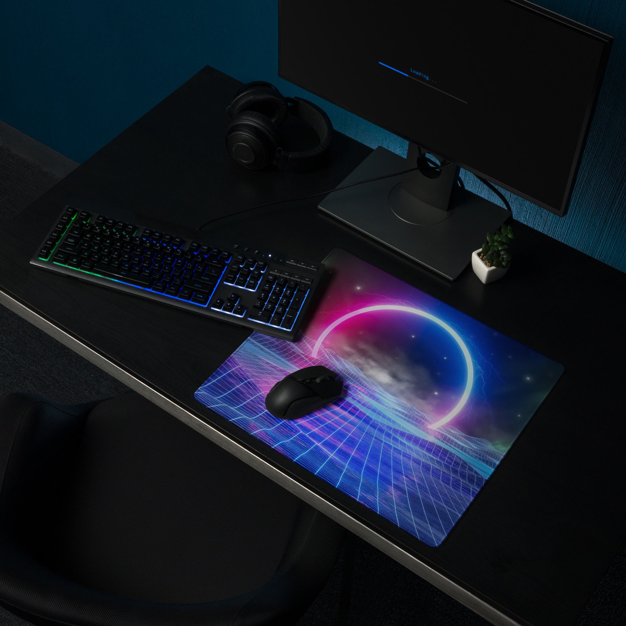Neon Orbit Grid Pad - Mouse Pad Neon Pink Purple Gaming Desk Futuristic Cyberpunk Vibrant Mood Esports Art