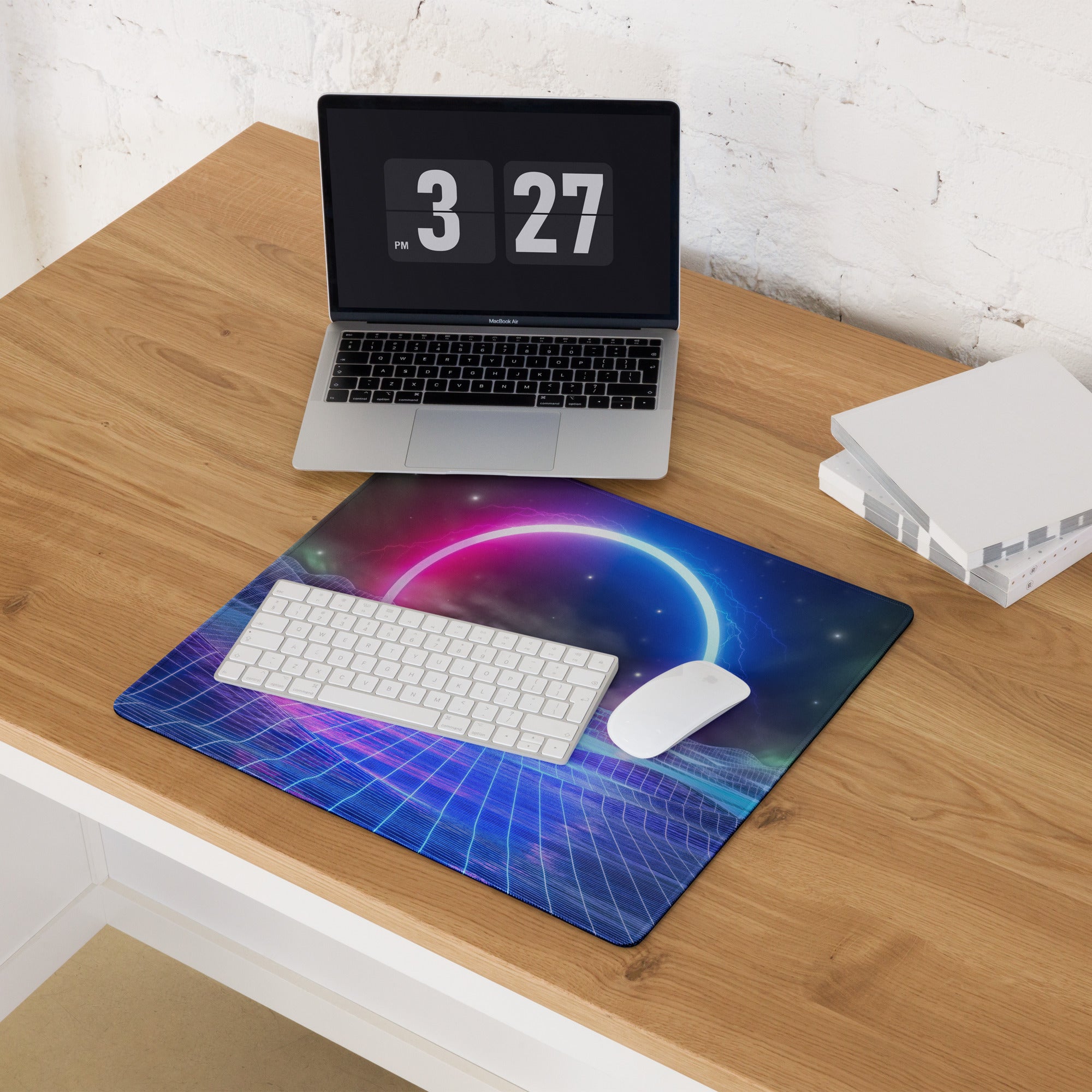 Neon Orbit Grid Pad - Mouse Pad Neon Pink Purple Gaming Desk Futuristic Cyberpunk Vibrant Mood Esports Art