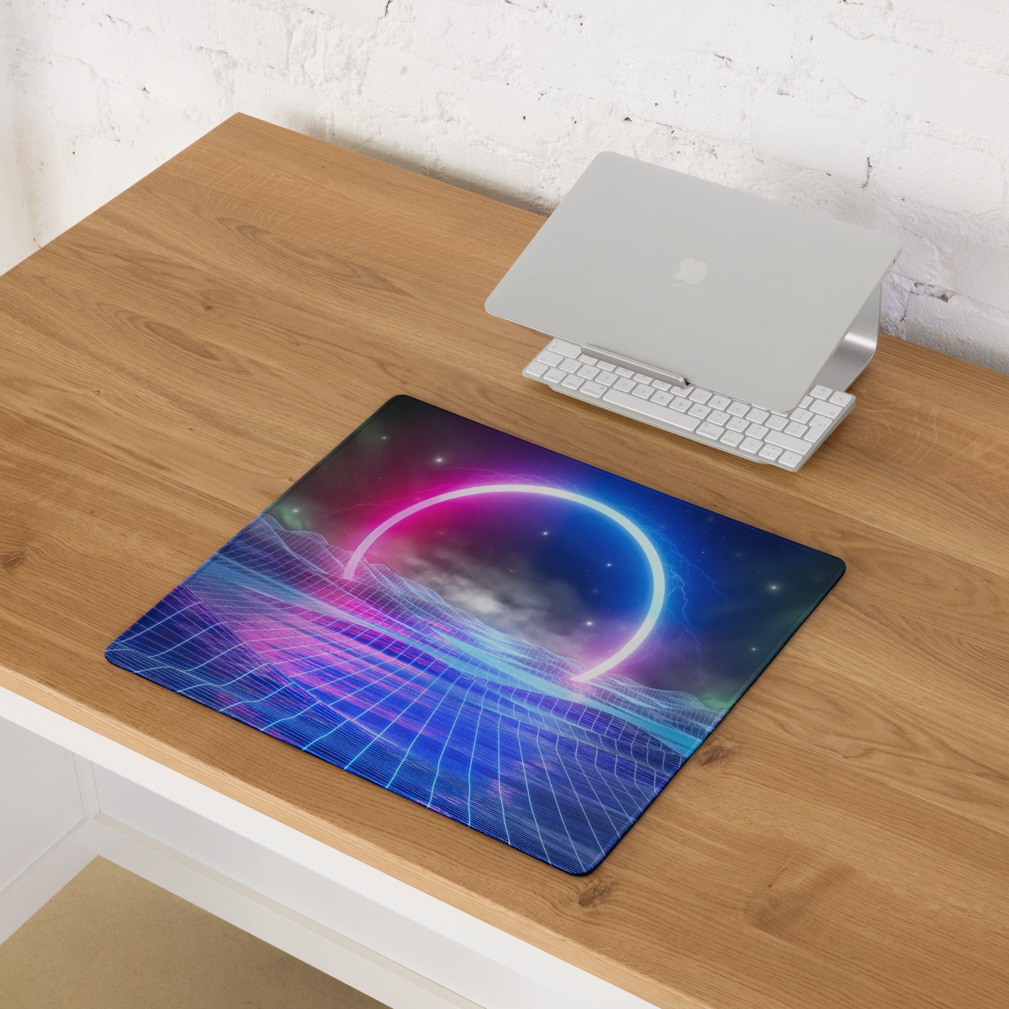 Neon Orbit Grid Pad - Mouse Pad Neon Pink Purple Gaming Desk Futuristic Cyberpunk Vibrant Mood Esports Art