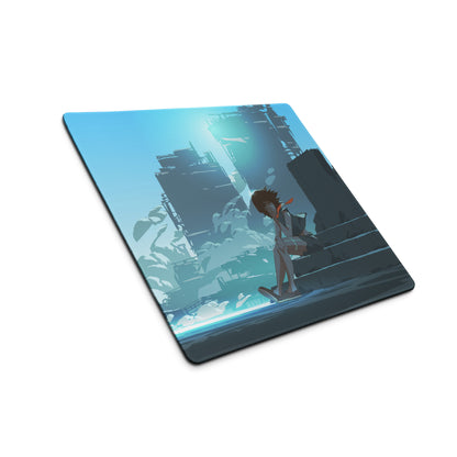 Azure Neon Cityscape Gaming Pad - Cityscape Blue Desk Mat Gaming Sci Fi Art | Moody Cinematic Futuristic Anime Inspired