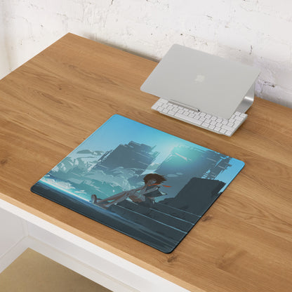 Azure Neon Cityscape Gaming Pad - Cityscape Blue Desk Mat Gaming Sci Fi Art | Moody Cinematic Futuristic Anime Inspired