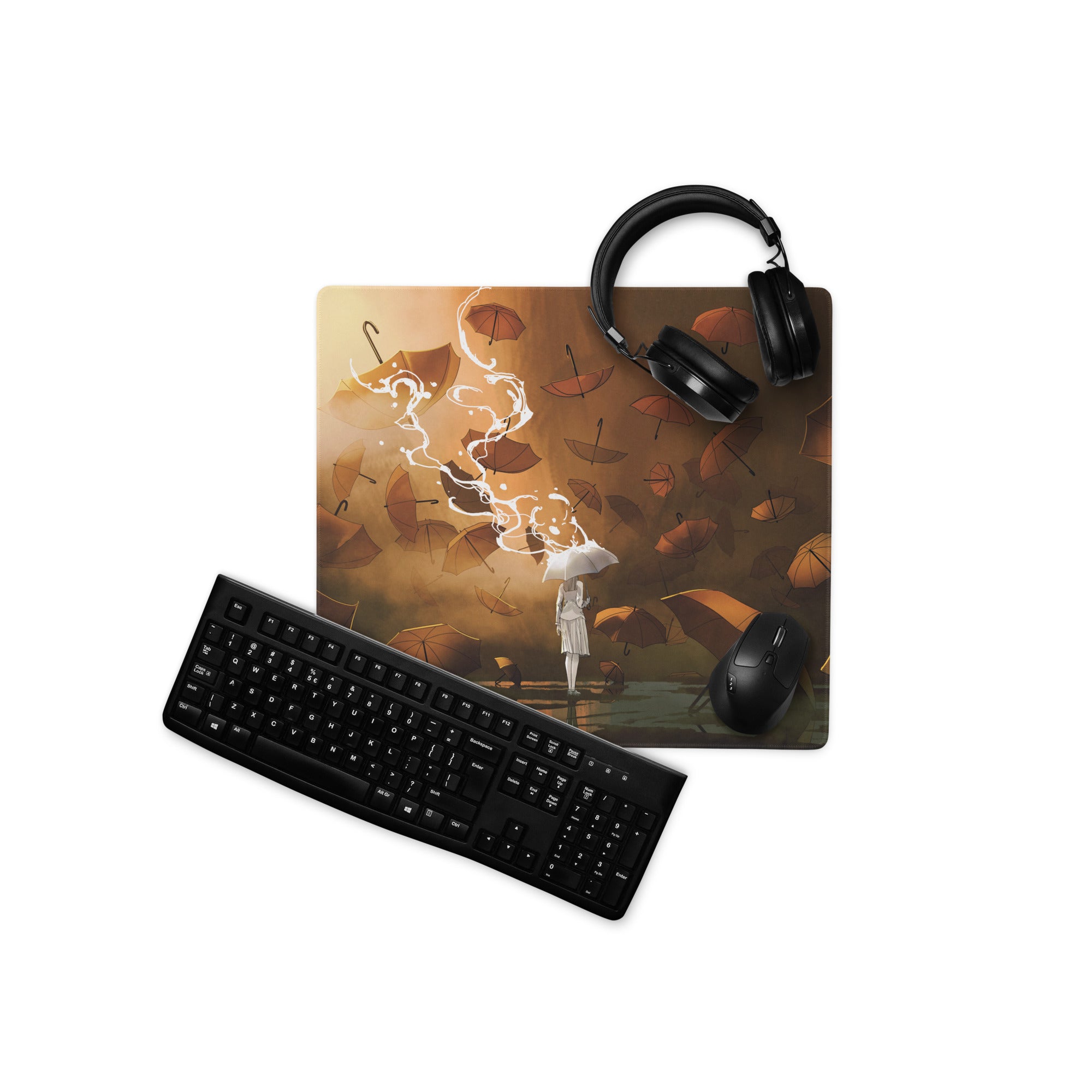 Storm Umbrella Nightfall Desk Pad - Mouse Pad Brown Orange Gradient For Gaming Dreamy Mood Surreal Esports Gift Digital