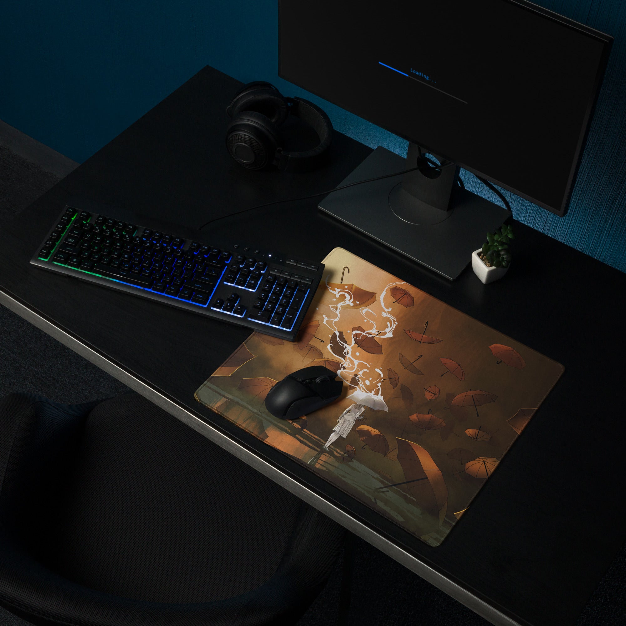 Storm Umbrella Nightfall Desk Pad - Mouse Pad Brown Orange Gradient For Gaming Dreamy Mood Surreal Esports Gift Digital