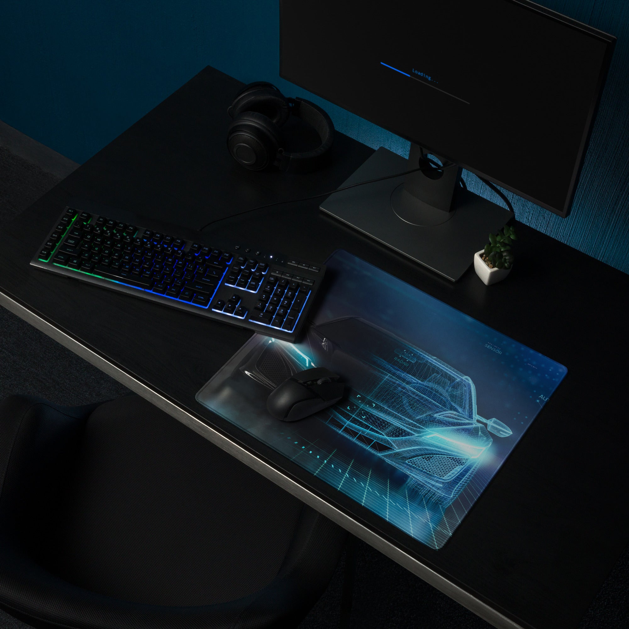 Hypertech Gaming Mouse Pad - Gaming Mouse Pad Blue Desk Futuristic Tech Mood Cyberpunk Office Decor Digital Art