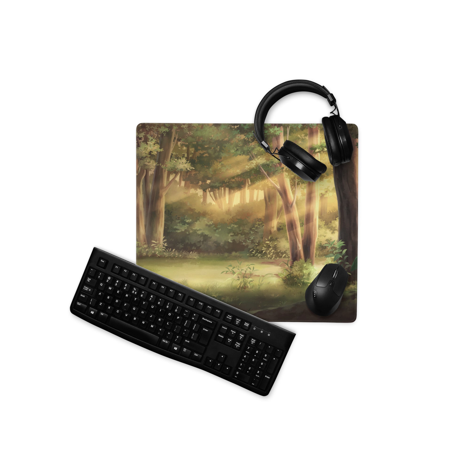 Forest Dawn Gaming Mouse Pad - Forest Scene Green Brown Desk Painterly Calm Natural Woodland Desk Mat Digital