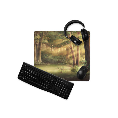 Forest Dawn Gaming Mouse Pad - Forest Scene Green Brown Desk Painterly Calm Natural Woodland Desk Mat Digital
