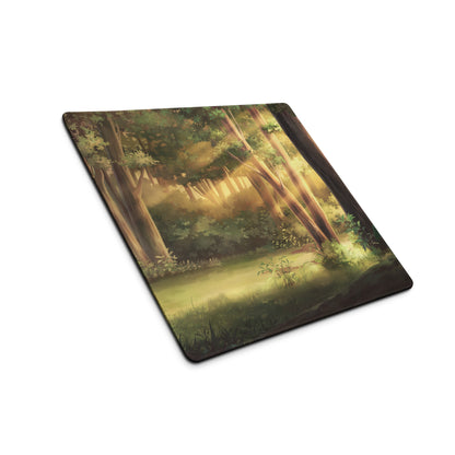 Forest Dawn Gaming Mouse Pad - Forest Scene Green Brown Desk Painterly Calm Natural Woodland Desk Mat Digital
