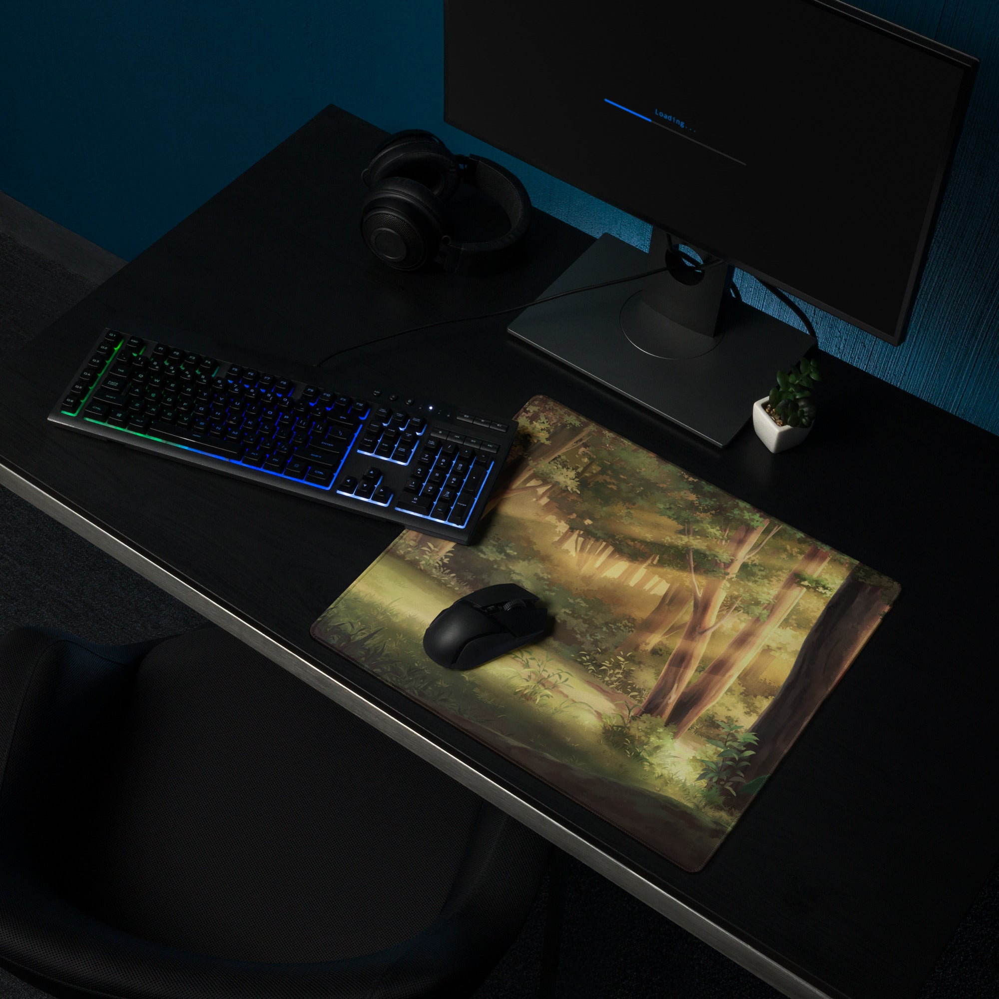 Forest Dawn Gaming Mouse Pad - Forest Scene Green Brown Desk Painterly Calm Natural Woodland Desk Mat Digital