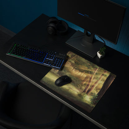 Forest Dawn Gaming Mouse Pad - Forest Scene Green Brown Desk Painterly Calm Natural Woodland Desk Mat Digital