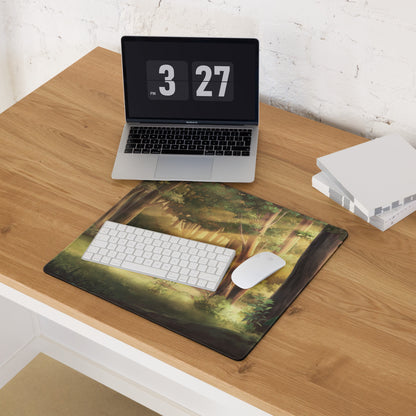 Forest Dawn Gaming Mouse Pad - Forest Scene Green Brown Desk Painterly Calm Natural Woodland Desk Mat Digital