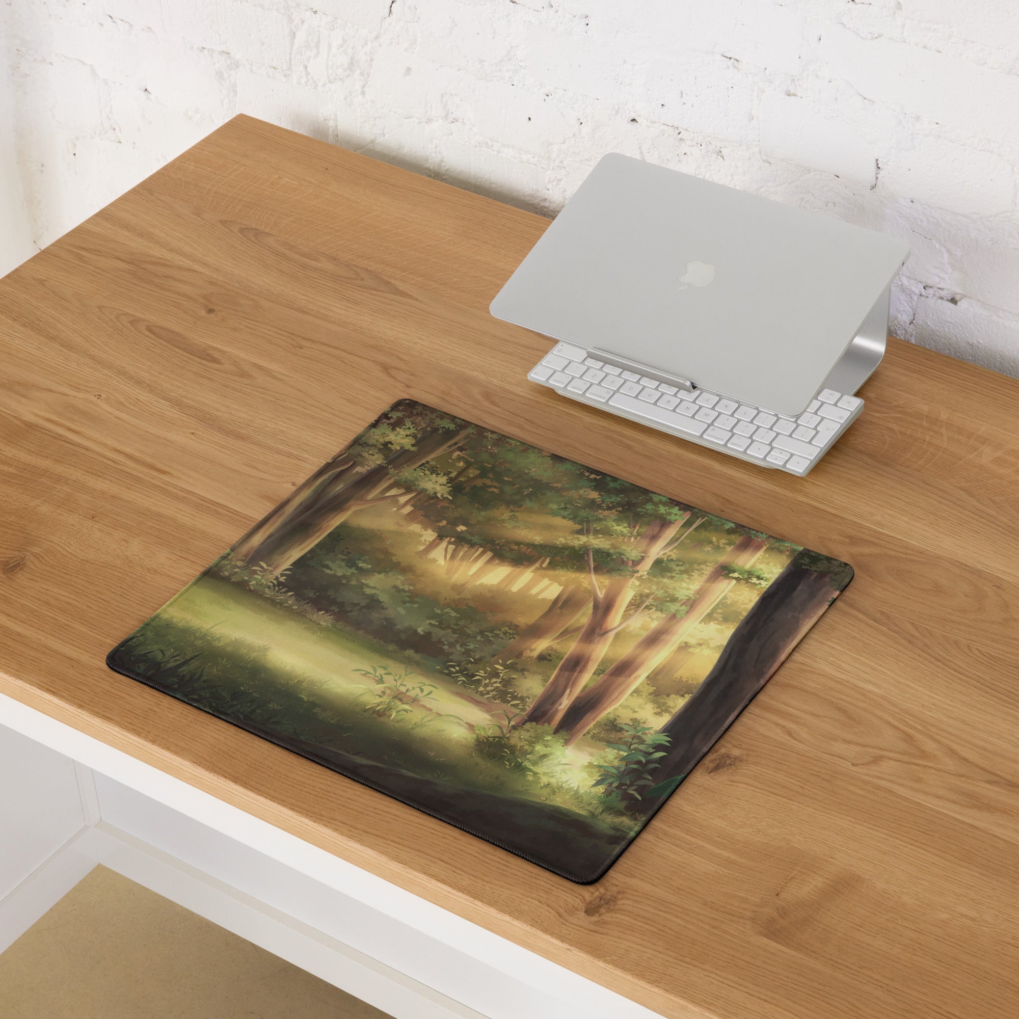 Forest Dawn Gaming Mouse Pad - Forest Scene Green Brown Desk Painterly Calm Natural Woodland Desk Mat Digital