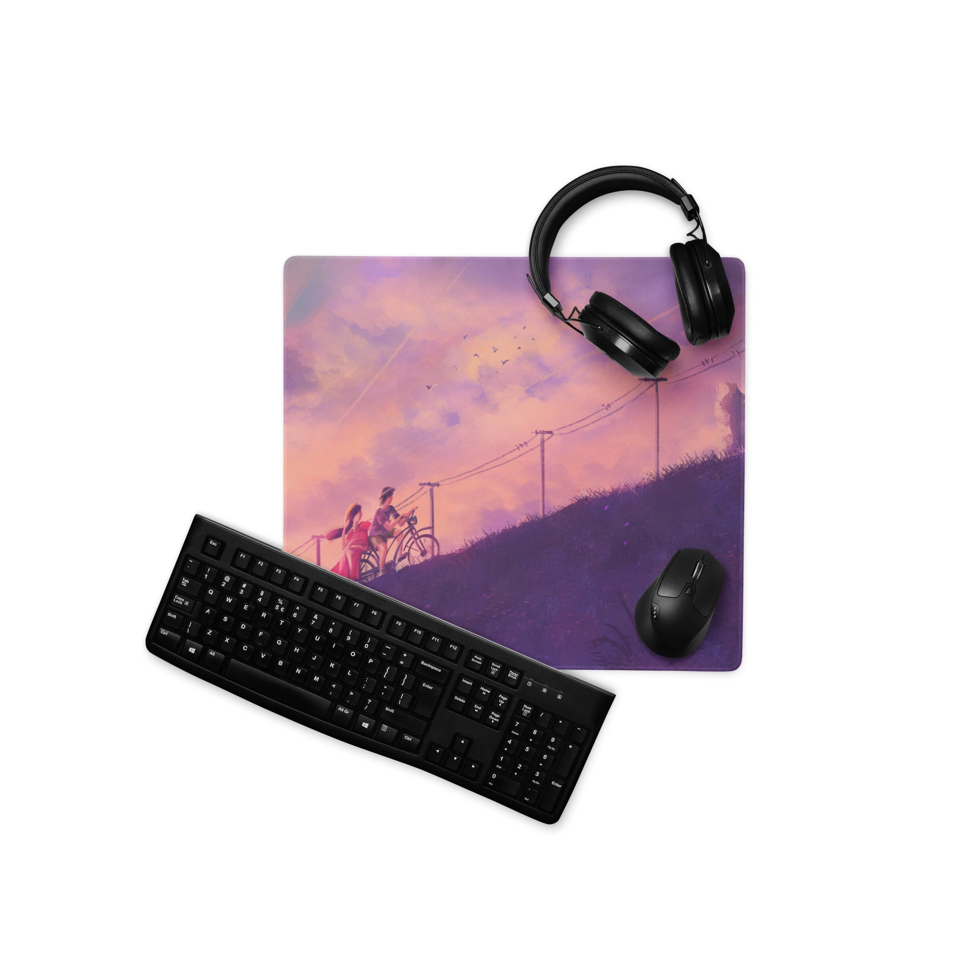 Pastel Sunset Path Mouse Pad - Mouse Pad Purple Pink Gradient Desk Setup Dreamy Modern Gaming Desk Digital Print